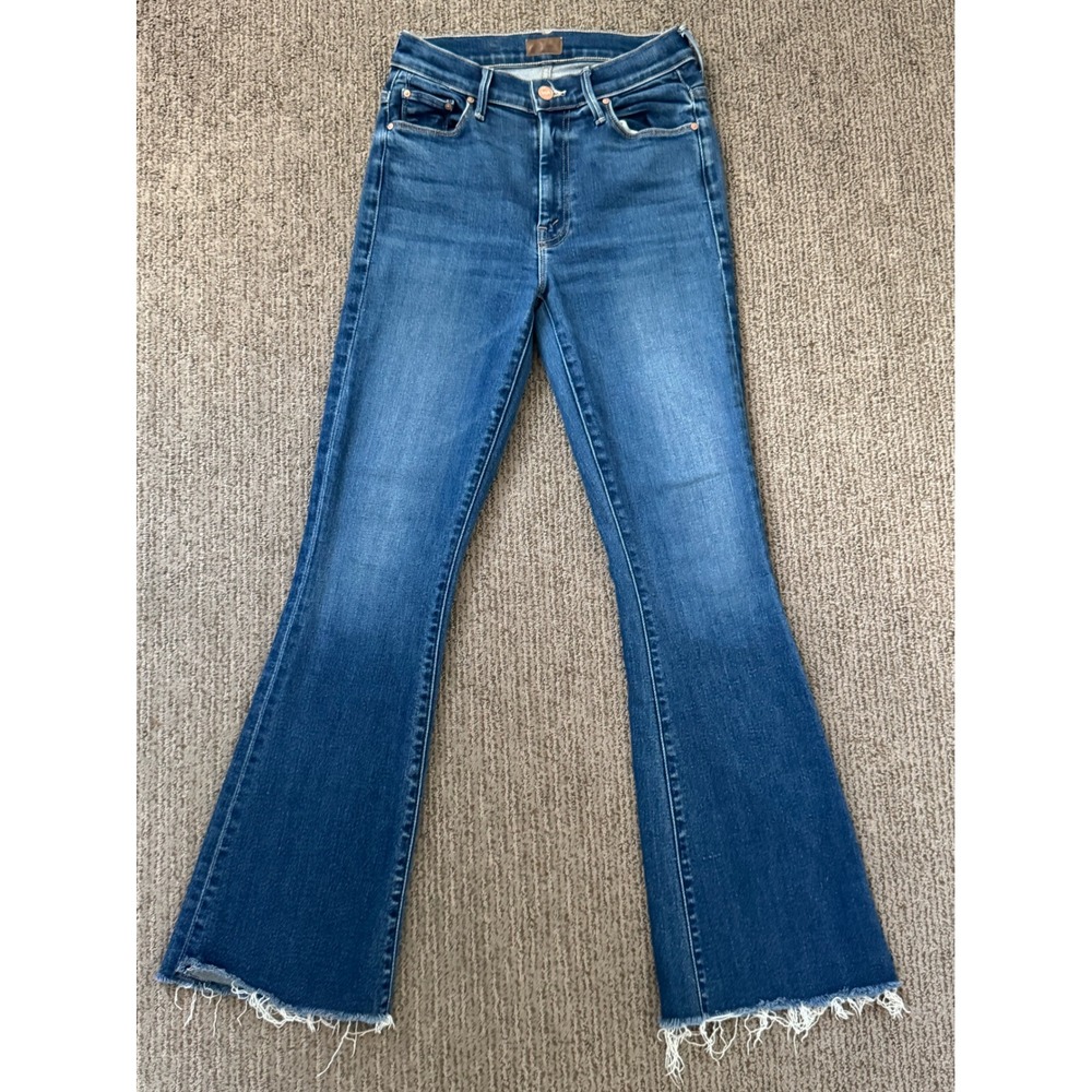 Mother The Weekender Fray Jeans High Rise Flare Raw Hem Womens 27 Take It Easy